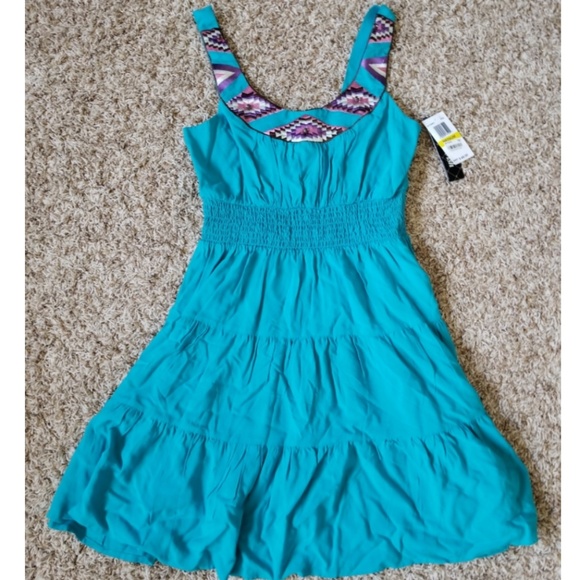 NWT Macy's Teal Aztec Boho/Hippie Midi Dress - Picture 1 of 3
